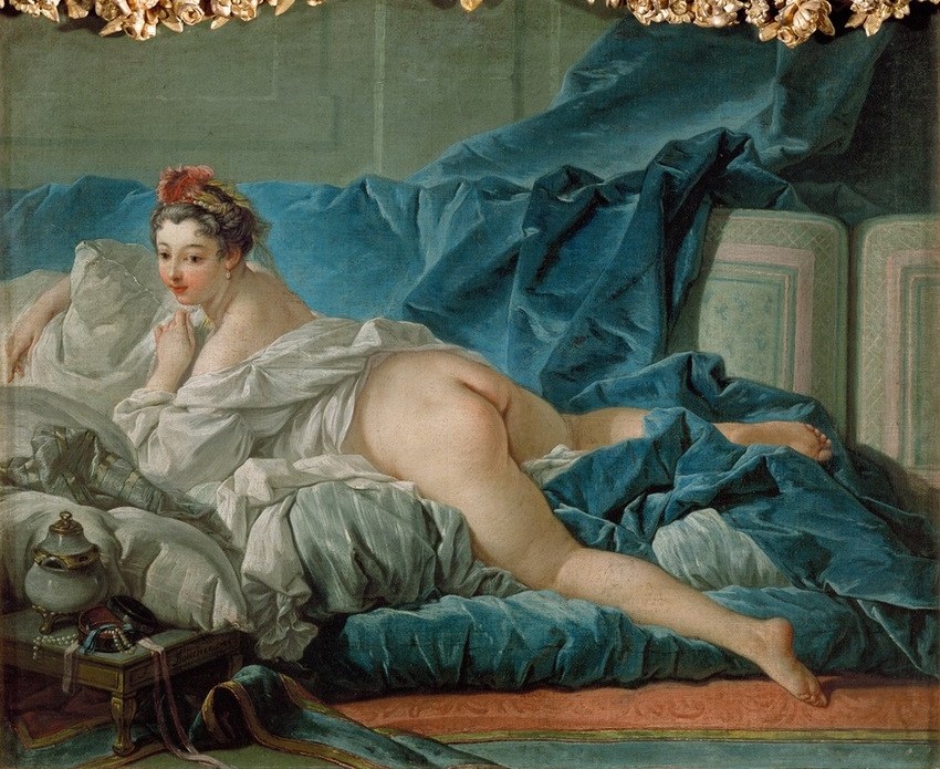 Francois Boucher, L’Odalisque (Bett,Erotik,Frau,Möbel,Schönheit,Akt,Rokoko,Po (Gesäss),Geschlechtsverkehr,Französische Kunst,Odaliske,Erotische Kunst,Sexualität)