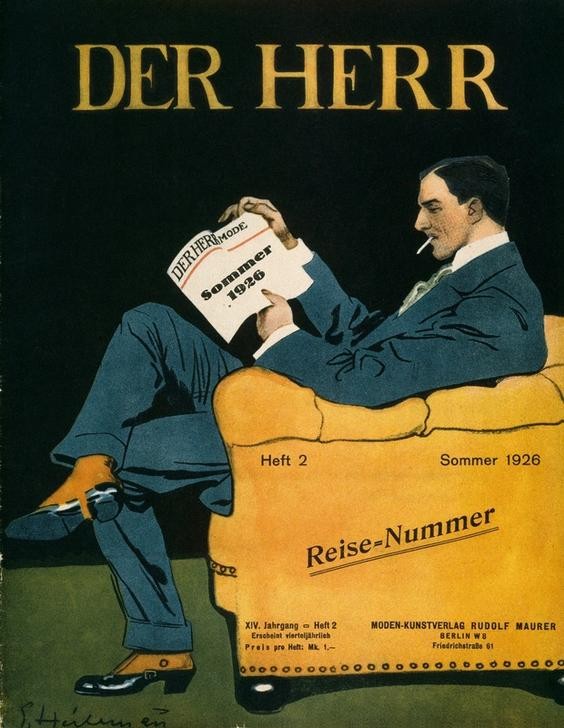 , Der Herr / Mode Sommer 1926 (Deutsche Kunst,Herrenmode,Leser,Mode,Zigarette,Zeitschrift,Lesen (Allgemein),Gamaschen,Titelseite,Eleganz)