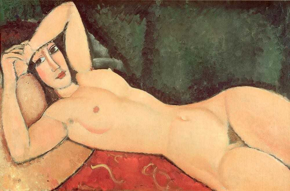 Amedeo Modigliani, Nu couche, un bras replie sur le front (Frau,Akt,Italienische Kunst,Liegen)