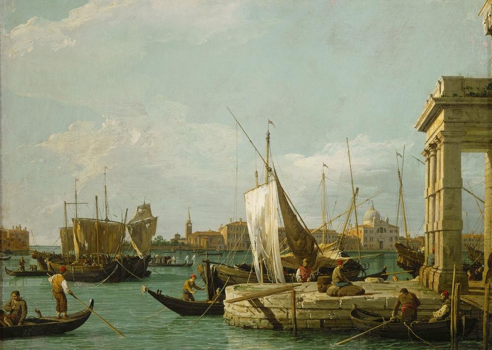 Giovanni Antonio Canaletto, Die Dogana in Venedig (Architektur, Wunschgröße, Malerei, Venedig, Städte, Lagune, Zoll, Dogana, Gondeln, Boote, Alltag, Italien, Klassiker, Wohnzimmer, bunt)