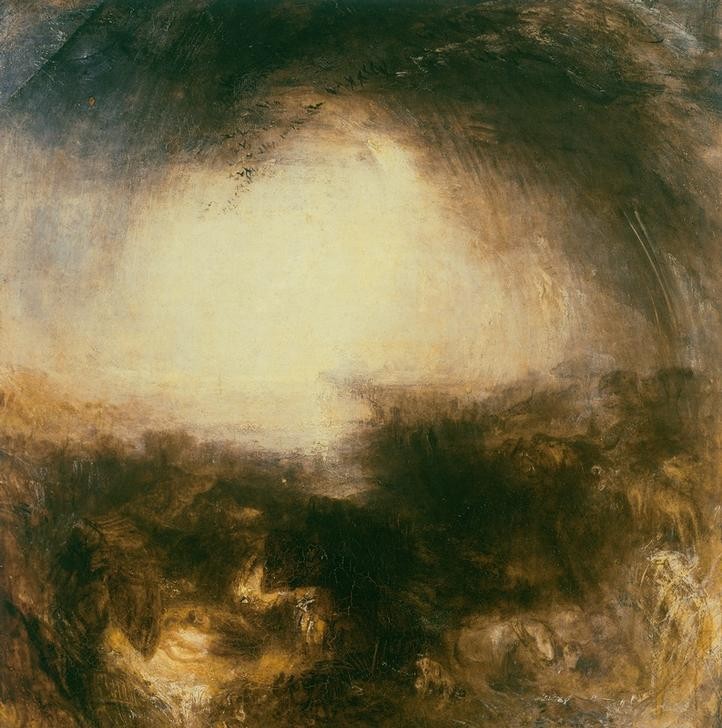 JOSEPH MALLORD WILLIAM TURNER, Schatten und Dunkelheit – Der Abend nach der Sintflut (Landschaft,Meteorologie,Tageszeiten,Abend,Altes Testament,Bibel,Katastrophe,Überschwemmung,Sintflut,Englische Kunst,Gestohlene Kunstwerke,Jüdisch-Christlich)