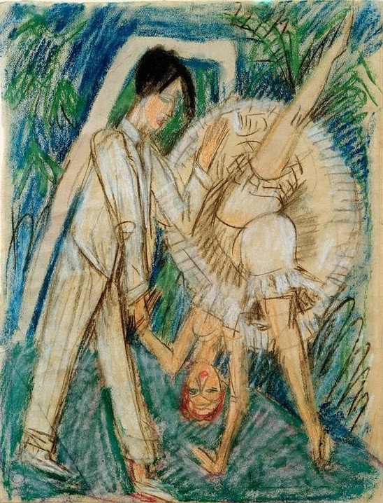Ernst Ludwig Kirchner, Tanzpaar (Deutsche Kunst,Gesellschaftstanz,Kunst,Musik,Tänzer,Tänzerin,Tanz,Unterwäsche (Damen),Expressionismus,Die Brücke,Paar,Unterhose,Tanzpaar,Bewegung)