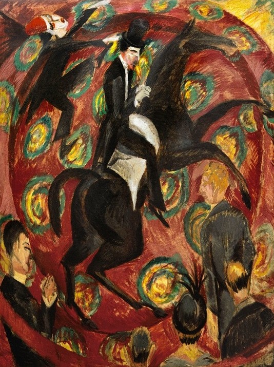 Ernst Ludwig Kirchner, Zirkusreiter (Deutsche Kunst,Fahrendes Volk,Gesellschaft,Kunstreiter,Kunst,Pferd (Tier),Zirkus (Theater),Reiter,Frack,Expressionismus,Die Brücke,Publikum,Manege)