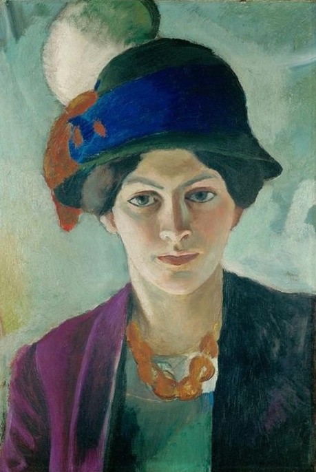 August Macke, Frau des Künstlers mit Hut (Damenhut,Deutsche Kunst,Frau,Herrenhut,Künstler,Maler (Künstler),Hut,Ehefrau Von Berühmten,Portrait,Expressionismus,Künstlerfrau,Der Blaue Reiter,Kleidung (Allgemein),Person,Mütze)
