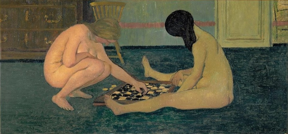 Felix Vallotton, Femmes nues jouant aux dames (Brettspiel, junge Frauen  Mädchen, nackt, Aktmalerei, Akt, Spiel, Damespiel, Wohnzimmer, Wunschgröße,  Klassische Moderne, Nabis, Post-Impressionismus)