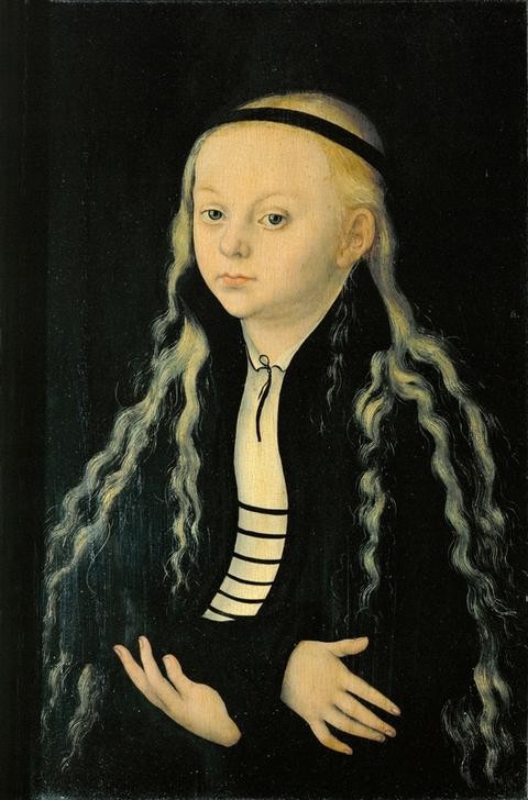 Lucas Cranach der Ältere, Bildnis eines Mädchens (Kind, Mädchen, Menschen, Eleganz, blonde Locken,  Portrait, Klassiker, Renaissance, Wunschgröße, Wohnzimmer,)