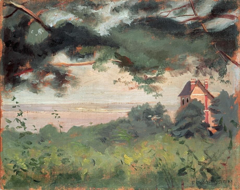 Felix Vallotton, Honfleur, vue sur l’estuaire (Haus, Küste, Landschaft, Wohnzimmer, Wunschgröße,  Klassische Moderne, Nabis, Post-Impressionismus)