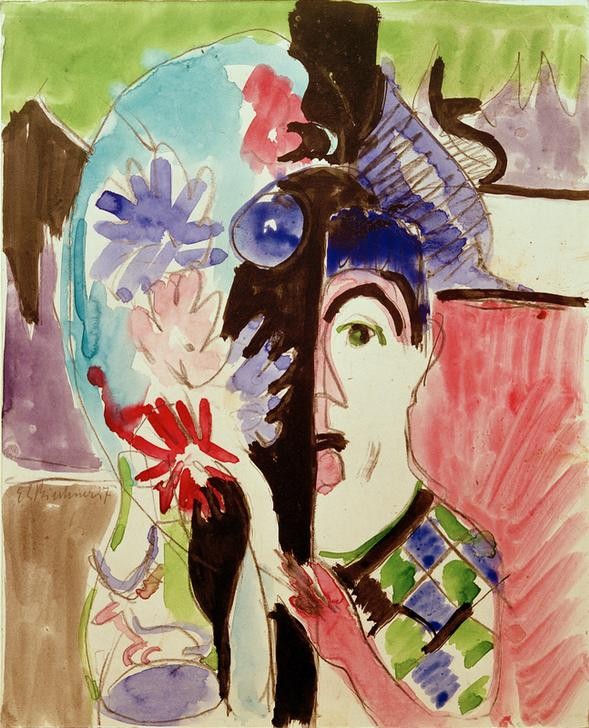 Ernst Ludwig Kirchner, Frau mit Blumen (Deutsche Kunst,Frau,Kunst,Mensch,Portrait,Expressionismus,Die Brücke,Blume)