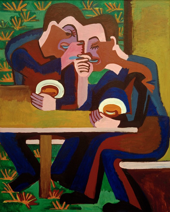 Ernst Ludwig Kirchner, Esser (Deutsche Kunst,Essen Und Trinken,Kunst,Mann,Tafelsitten,Genussmittel,Nahrungsmittel,Tisch,Suppe,Expressionismus,Mittagessen,Teller,Die Brücke,Löffel,Männerleben)