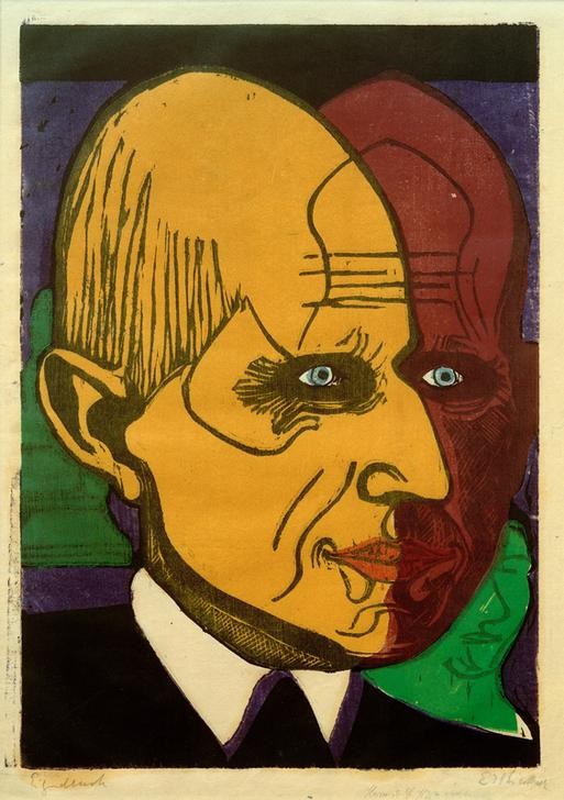Ernst Ludwig Kirchner, Kopf Dr. Frédéric Bauer (Arzt,Deutsche Kunst,Kunst,Mann,Mensch,Portrait,Expressionismus,Die Brücke,Halbglatze,Kopf,Doktor)