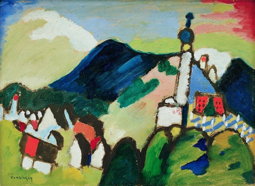 Wassily Kandinsky, Studie für Murnau mit Kirche II (Dorfkirche,Dorf,Kirche,Landschaft,Expressionismus,Der Blaue Reiter,Russische Kunst,Studie)