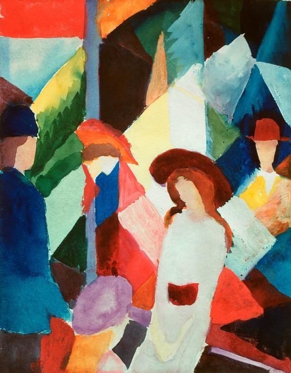 August Macke, Schaufenster (Deutsche Kunst,Handel,Kunst,Schaufenster,Strassenszene,Szene,Expressionismus,Der Blaue Reiter,Fussgänger,Einkauf,Einkaufsbummel,Passant)