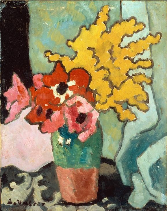 Louis Valtat, Anemones et Mimosa (ANEMONE, KUNST, IMPRESSIONISMUS, STILLLEBEN, BLUMENSTRAUSS, VASE, FRANZÖSISCHE KUNST, BLUME, MIMOSE)