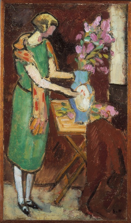 Louis Valtat, Femme dans un interieur (FRAU, MENSCH, IMPRESSIONISMUS, BLUMENSTRAUSS, INTERIEUR, VASE, FRANZÖSISCHE KUNST, BLUME)