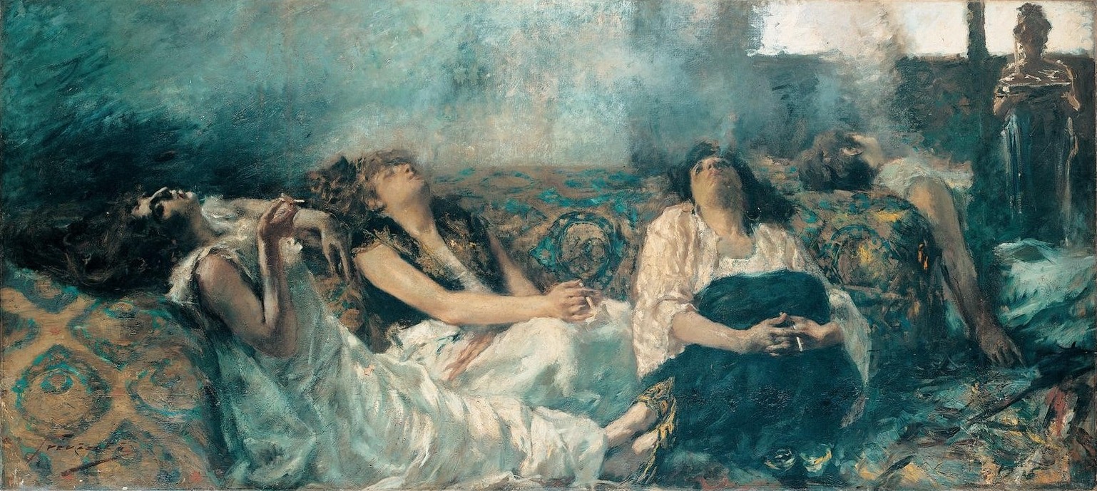 Gaetano Previati, Opium smokers (Opium, Rauchen, Frauen, Harem, Symbolismus, Malerei, Klassische Moderne, Wunschgröße, Wohnzimmer,)