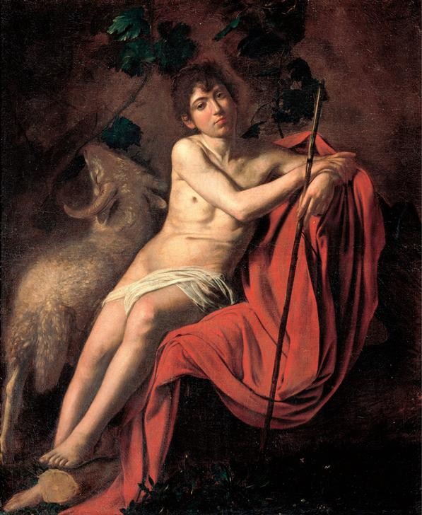 Caravaggio, Saint John the Baptis (Johannes der Täufer, Jüngling, Schäfer, Schaf, Aktmalerei, Neues Testament, Bibel, Hell-Dunkel, Barock, Klassiker, Malerei, Wunschgröße, Wohnzimmer)
