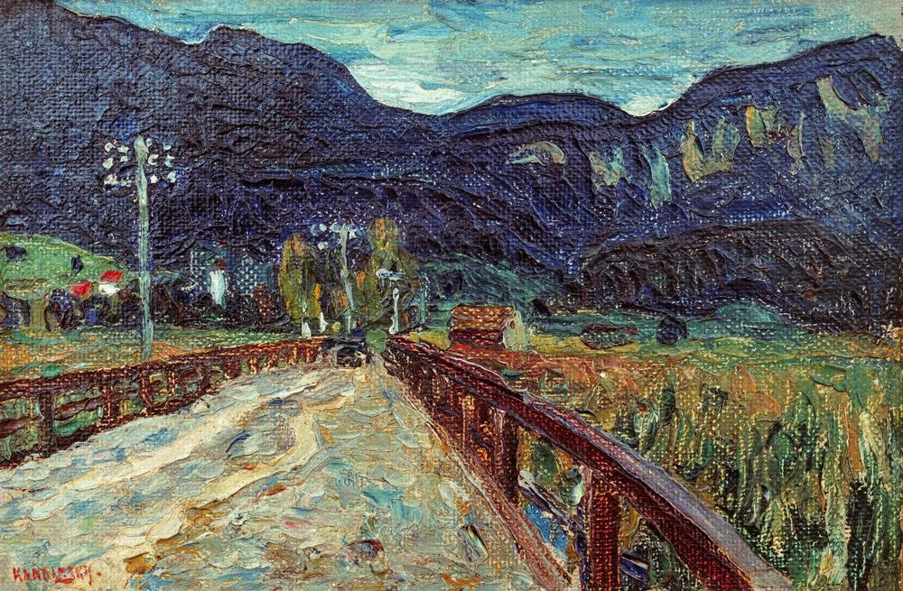 Wassily Kandinsky, Kochel – Die Brücke (Brücke,Gebirge,Kunst,Landschaft,Impressionismus,Der Blaue Reiter,Russische Kunst,Jahrhundertwende)
