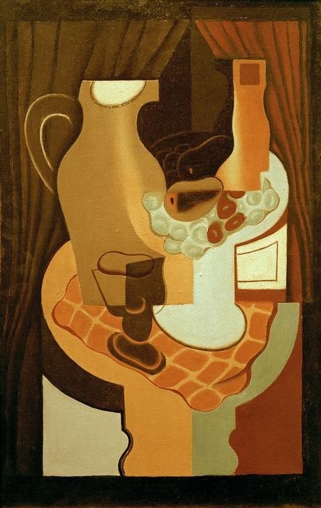 Juan Gris, Kanne und Fruchtschale (Kanne, Obst, Schale, Stillleben, Kubismus,  Klassische Moderne, Malerei, Wohnzimmer, Esszimmer, Wunschgröße, bunt)