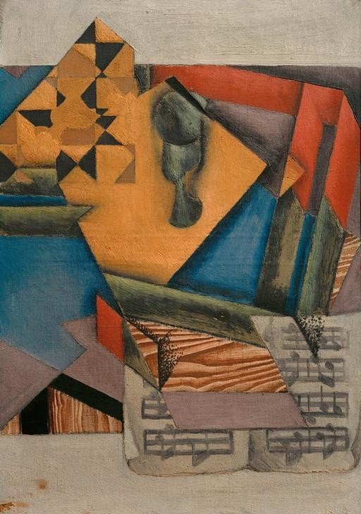 Juan Gris, Das Notenblatt (Noten, Notenblatt, geometrische Muster, Kubismus,  Klassische Moderne, Malerei, Wohnzimmer, Wunschgröße, bunt)
