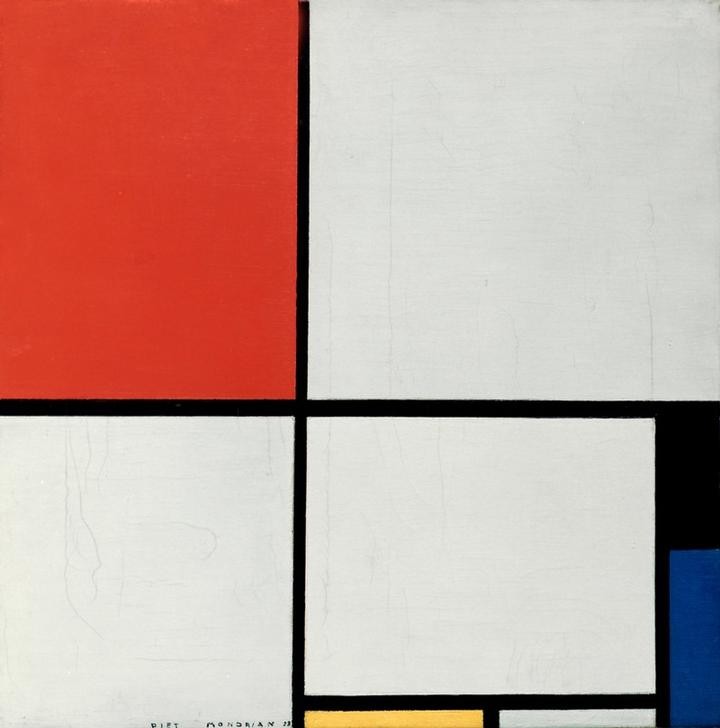 Piet Mondrian, Komposition in Rot, Gelb und Blau (Geometrie,Abstrakte Kunst,Niederländische Kunst,De Stijl,Rechteck)