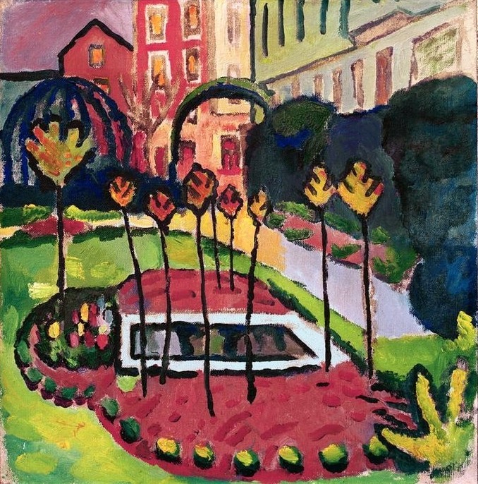 August Macke, Garten mit Bassin (Deutsche Kunst,Garten Und Park,Expressionismus,Bassin,Garten)