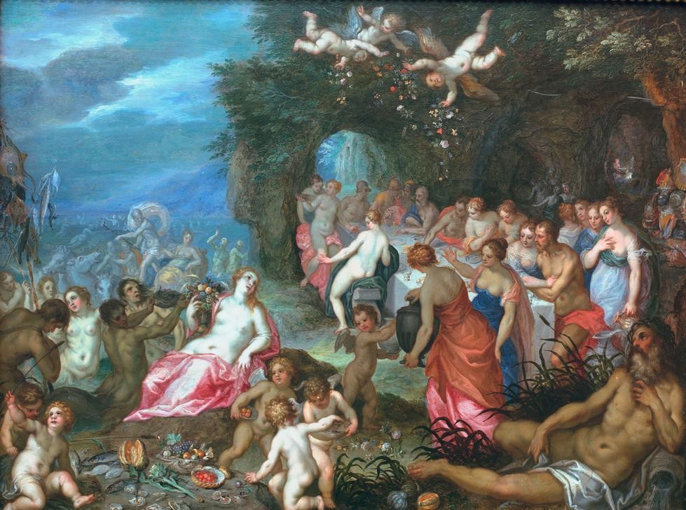Jan Brueghel der Ältere, Festmahl der Götter (Festmahl,Mythologie,Barock,Olymp (Mythologie),Niederländische Kunst,Griechisch-Römische Mythologie)