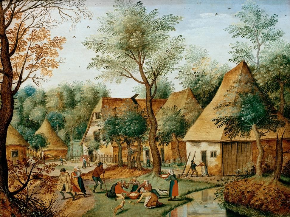 Pieter Brueghel der Jüngere, Dorflandschaft (Bauernhof,Dorf,Landschaft,Barock,Niederländische Kunst,Holländische Kunst,Landwirtschaft)