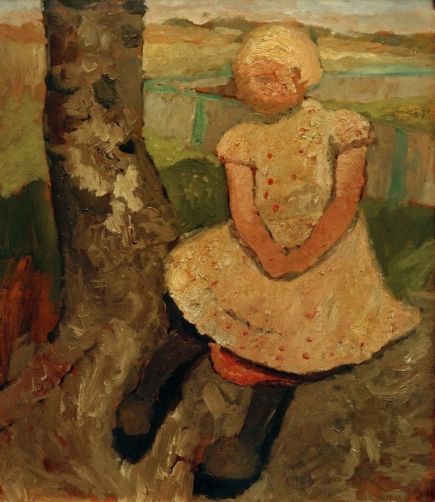 Paula Modersohn-Becker, Sitzendes Kind unter einem Baum (Kinderbild In Der Kunst,Deutsche Kunst,Dorfkind,Kind,Mädchen,Mensch,Frauenkunst,Baum,Worpsweder Künstlerkolonie,Sitzen)