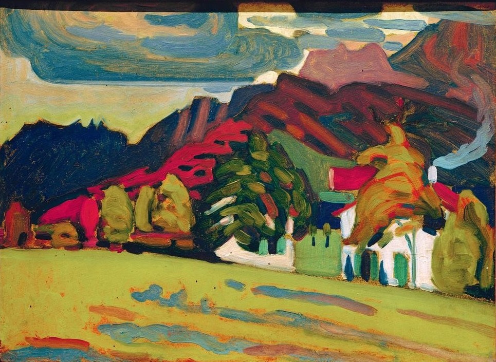 Wassily Kandinsky, Häusergruppe vor Gebirge (Gebirge,Haus,Landschaft,Expressionismus,Russische Kunst)