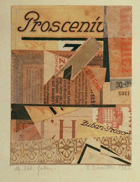 Kurt Schwitters, Zuban Merz 366 (Abstraktion, Collage, Zeitungsausschnitte, Papierschnipsel, Dadaismus, Merzbilder, Klassiche Moderne, Wohnzimmer, Wunschgröße,)