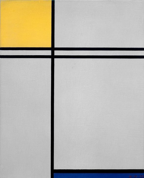 Piet Mondrian, Komposition mit Gelb, Blau und Doppellinie (Geometrie,Abstrakte Kunst,Niederländische Kunst,Blau,De Stijl,Gelb,Parallelismus,Neo-Plastizismus,Farbe)