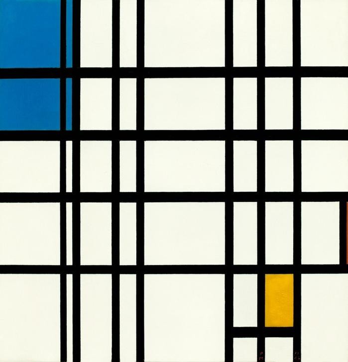 Piet Mondrian, Rhythmus der geraden Linien (Geometrie,Abstrakte Kunst,Niederländische Kunst,Blau,Rechteck,Gelb,Rhythmik,Parallelismus,Neo-Plastizismus)