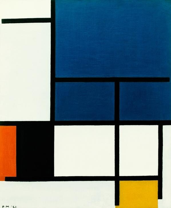 Piet Mondrian, Komposition mit großer blauer Fläche, Rot, Schwarz, Gelb un (Geometrie,Abstrakte Kunst,Niederländische Kunst,Blau,De Stijl,Rechteck,Neo-Plastizismus)