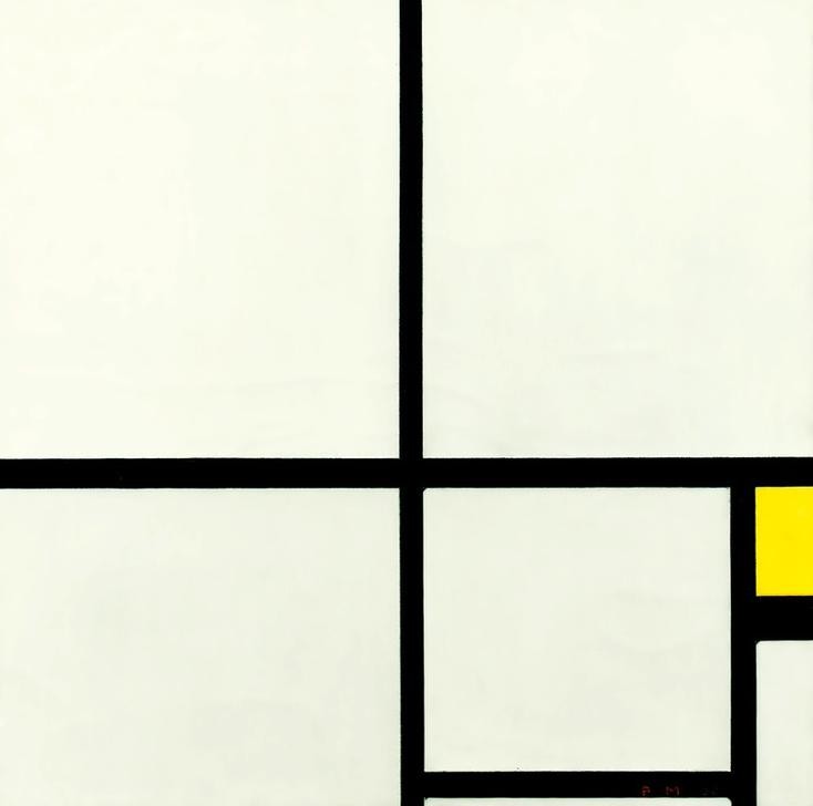 Piet Mondrian, Komposition mit Gelb (Geometrie,Abstrakte Kunst,Niederländische Kunst,Gelb,Neo-Plastizismus)