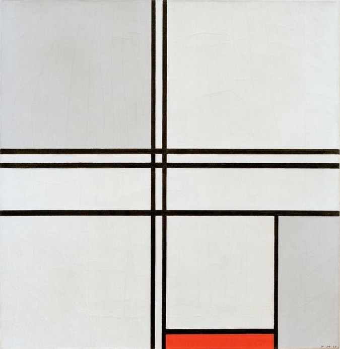 Piet Mondrian, Komposition Grau-Rot (Geometrie,Abstrakte Kunst,Niederländische Kunst,Rot,Viereck,Rechteck,Grau,Neo-Plastizismus)