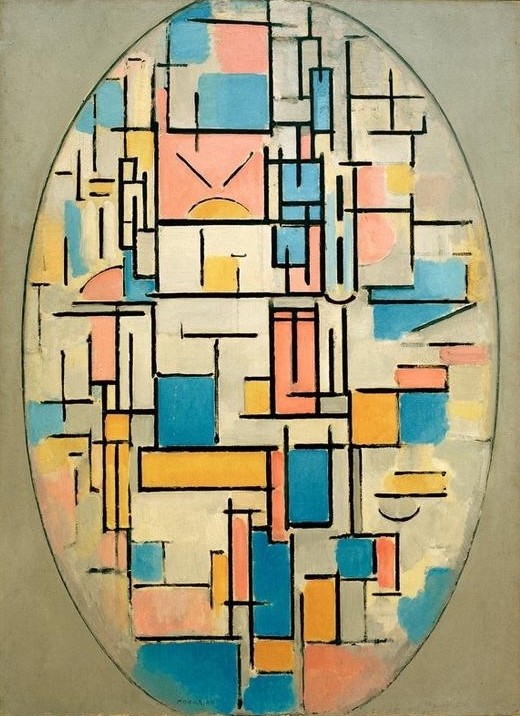 Piet Mondrian, Komposition im Oval mit Farbflächen 1 (Kubismus,Abstrakte Kunst,Niederländische Kunst,Oval)