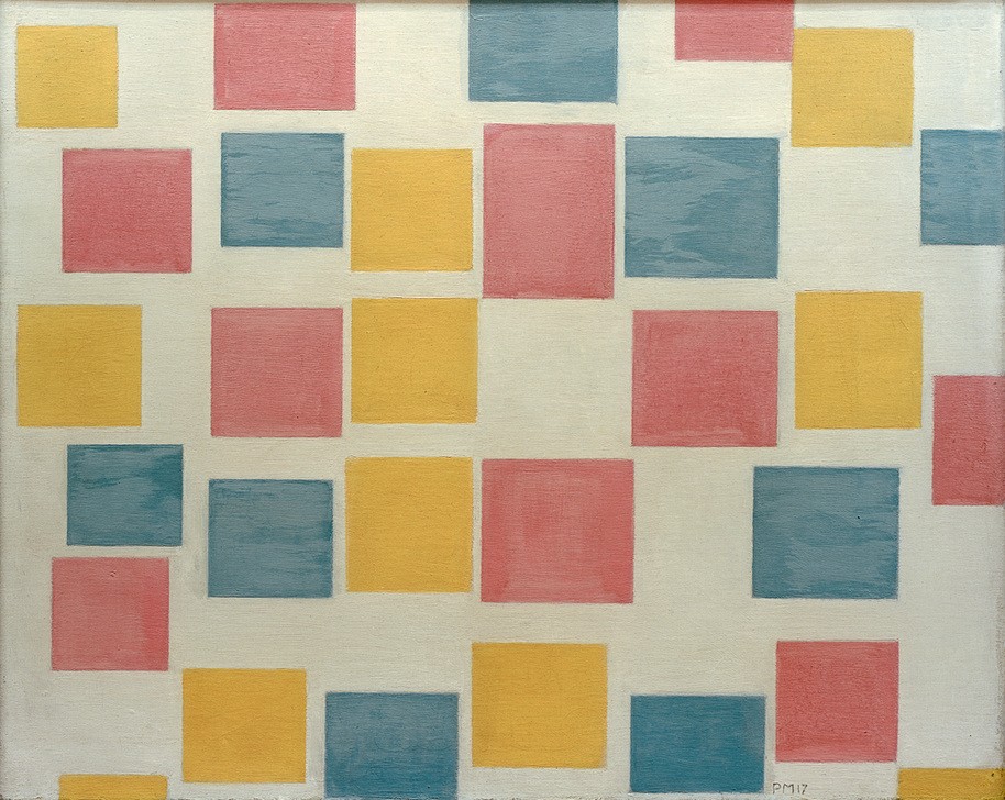 Piet Mondrian, Komposition mit Farbflächen 2 (Geometrie,Abstrakte Kunst,Niederländische Kunst,De Stijl,Viereck,Rechteck,Farbe)
