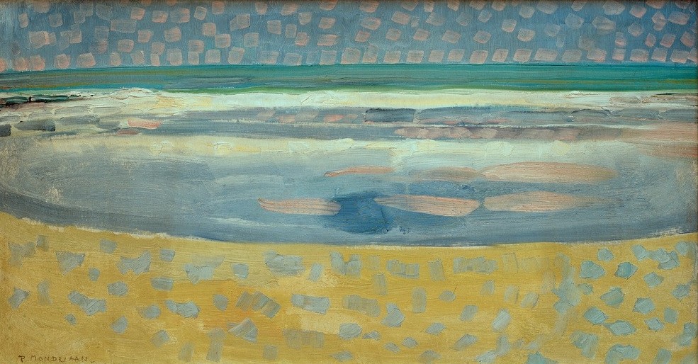 Piet Mondrian, Meer bei Sonnenuntergang (Landschaft,Sonnenuntergang,Abend,Meer,Fauves,Abstrakte Kunst,Niederländische Kunst,Abstraktion)