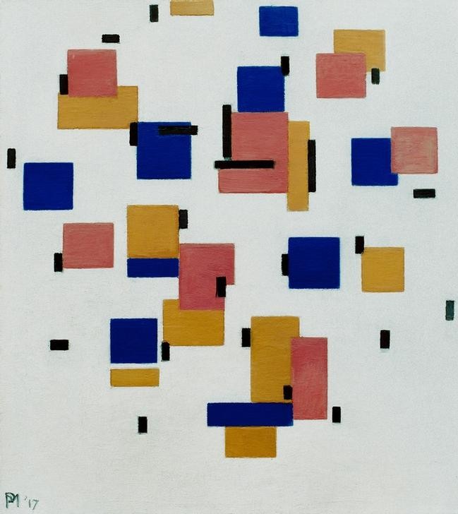 Piet Mondrian, Komposition in Farbe B (Geometrie,Abstrakte Kunst,Niederländische Kunst,De Stijl,Viereck,Rechteck,Farbe)