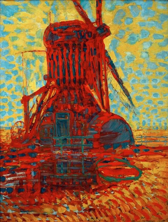 Piet Mondrian, Mühle im Sonnenlicht (Mühle,Windmühle,Fauves,Technik,Niederländische Kunst,Sonnenlicht)