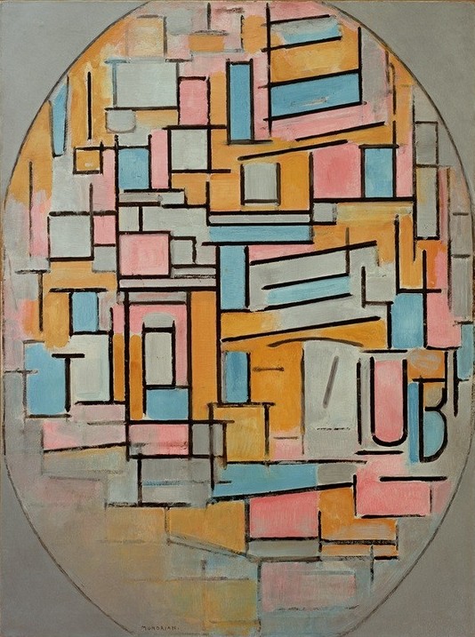 Piet Mondrian, Komposition im Oval mit Farbflächen 2 (Geometrie,Kubismus,Abstrakte Kunst,Niederländische Kunst,Oval,Farbe)