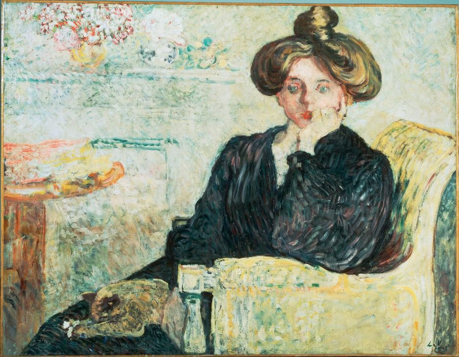 Louis Valtat, Jeune femme pensive (FRAU, MENSCH, PORTRAIT, NACHDENKEN, FRANZÖSISCHE KUNST, SITZEN, FRISUR)
