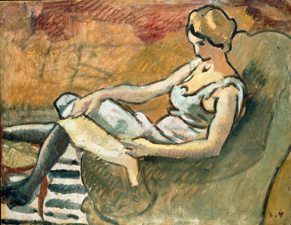 Louis Valtat, La pensive (FRAU, PORTRAIT, NACHDENKEN, FRANZÖSISCHE KUNST, SESSEL, SITZEN, JUNGE FRAU)