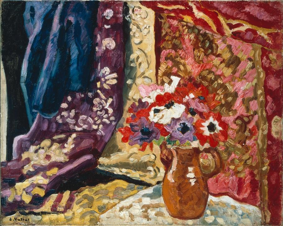 Louis Valtat, Anemones et draperies (ANEMONE, KUNST, STILLLEBEN, BLUMENSTRAUSS, FRANZÖSISCHE KUNST, BLUME)