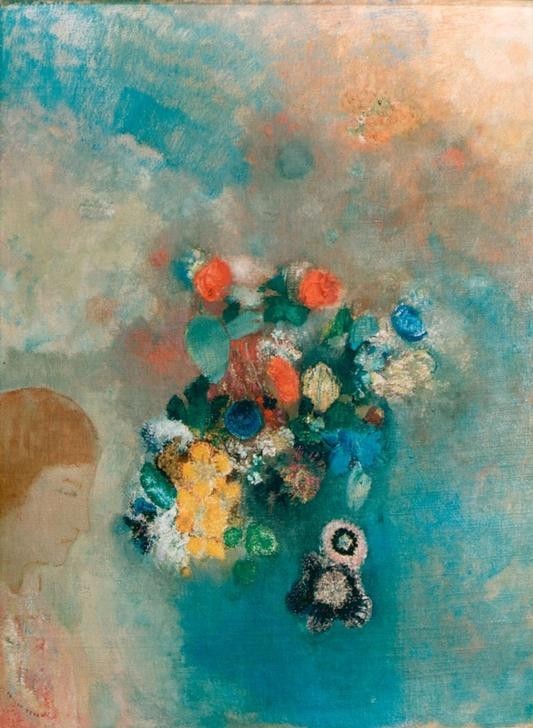 Odilon Redon, La Reve ou La Pensee (Fleurs et profil) (Traum,Symbolismus,Französische Kunst,Blume,Schlafen (Schlaf),Phantasie)