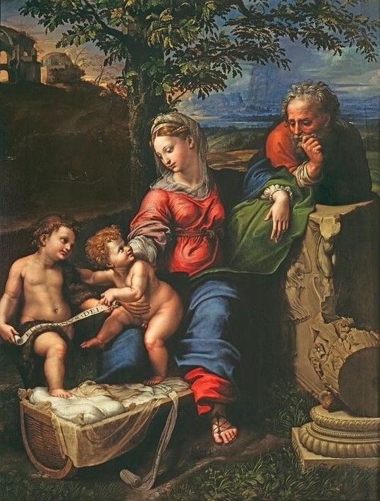 Raffael, Madonna della Quercia (Christentum,Religion,Renaissance,Heilige Familie,Maria Mit Kind,Neues Testament,Bibel,Wiege,Italienische Kunst)