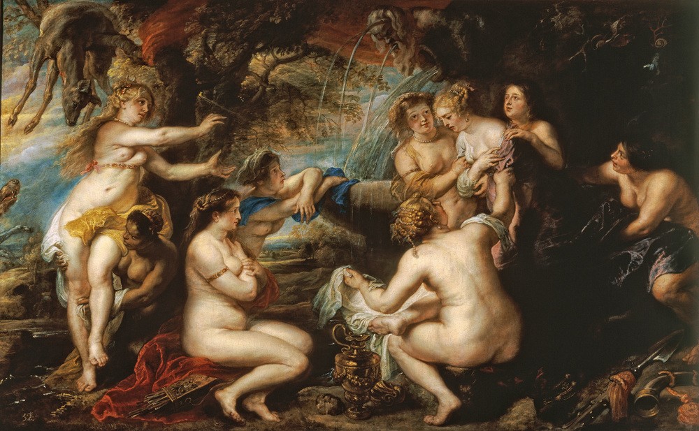 Peter Paul Rubens, Diana und Kallisto (Bad Im Freien,Bad,Erotik,Flämische Kunst,Frau,Mythologie,Schwangerschaft,Brunnen,Nymphe,Barock,Akt,Niederländische Kunst,Griechisch-Römische Mythologie)