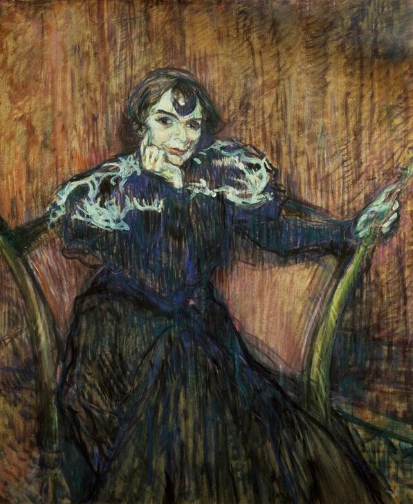 Henri de Toulouse-Lautrec, Die Schauspielerin Berthe Bady (Frau,Mensch,Schauspielerin,Theater,Portrait,Französische Kunst,Sitzen)