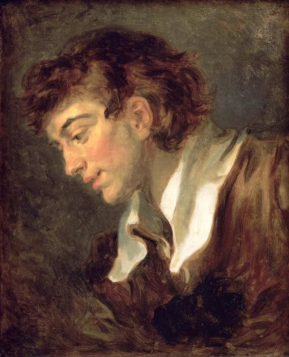 Jean-Honoré Fragonard, Kopf eines jungen Mannes (Portrait, Profil, junger Mann, Wohnzimmer, Rokoko, Malerei, Wunschgröße  Klassiker, bunt)