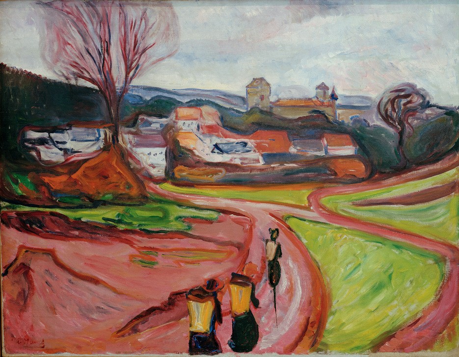 Edvard Munch, Deutsche Landschaft. Thüringen mit Elgersburg (Landschaft,Expressionismus,Norwegische Kunst)